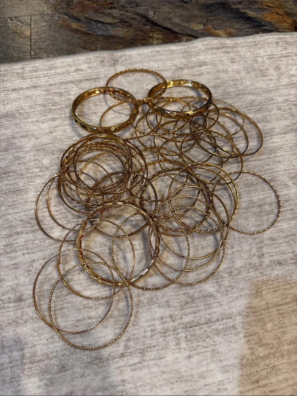 Gold Tone Textured Bangle Bracelet Set - Women Jewelry